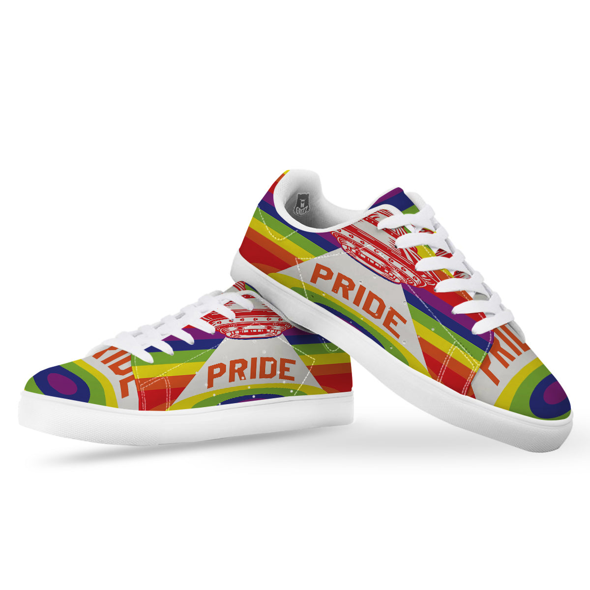 UFO LGBT Pride Rainbow Print White Low Top Sneakers-grizzshop