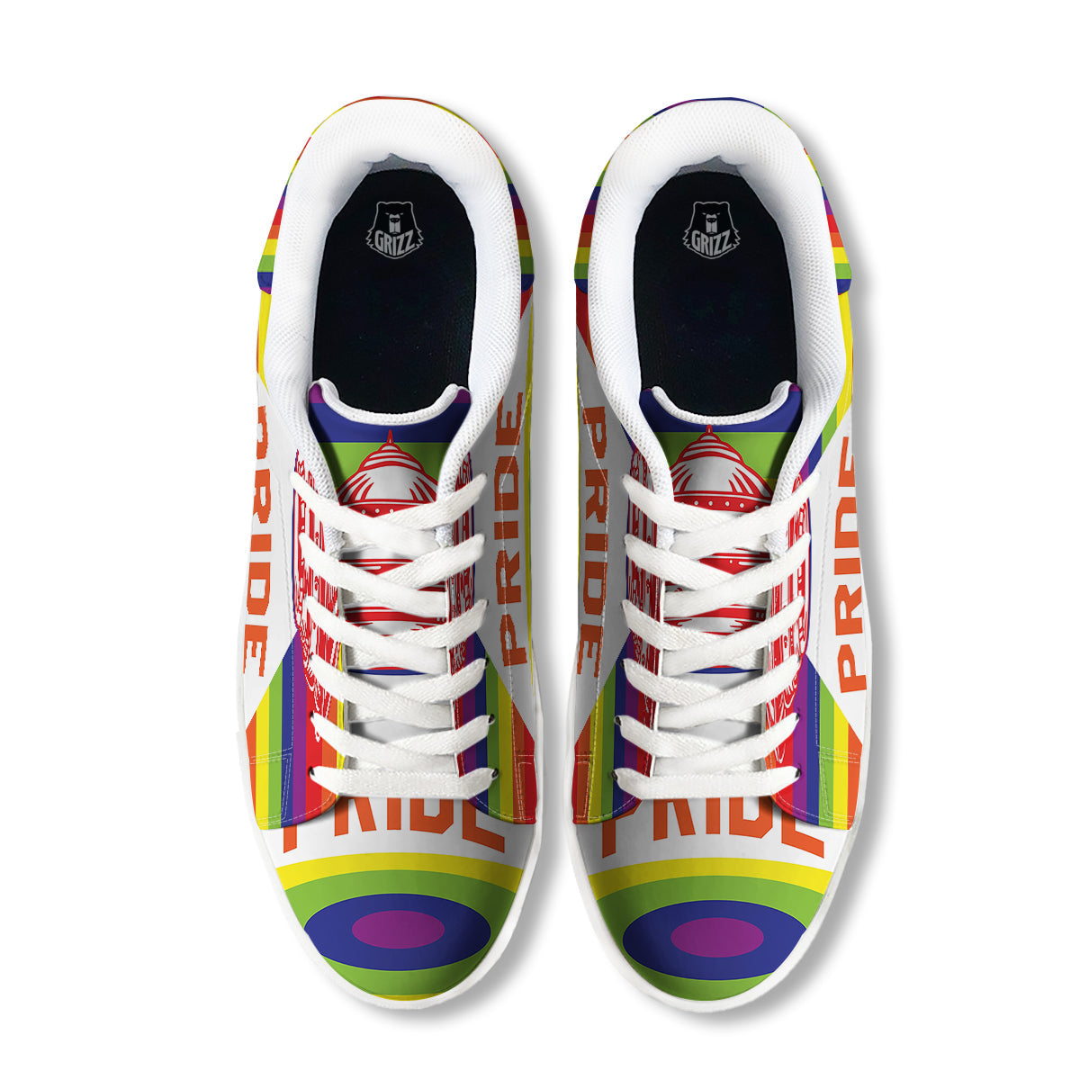 UFO LGBT Pride Rainbow Print White Low Top Sneakers-grizzshop
