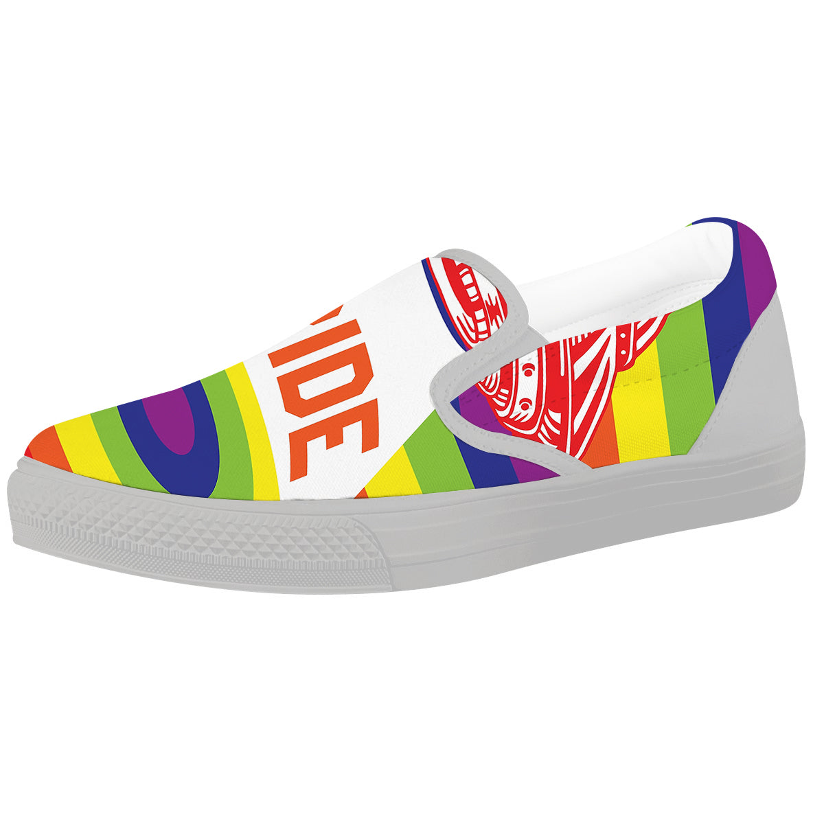 UFO LGBT Pride Rainbow Print White Slip On Shoes-grizzshop