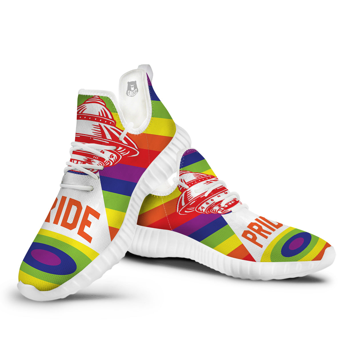 UFO LGBT Pride Rainbow Print White Walking Shoes-grizzshop