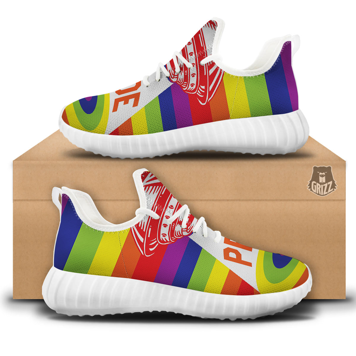 UFO LGBT Pride Rainbow Print White Walking Shoes-grizzshop