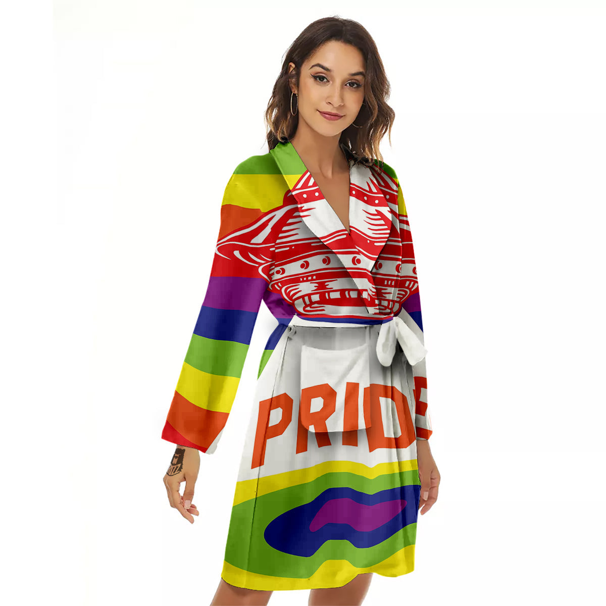 UFO LGBT Pride Rainbow Print Women's Robe-grizzshop
