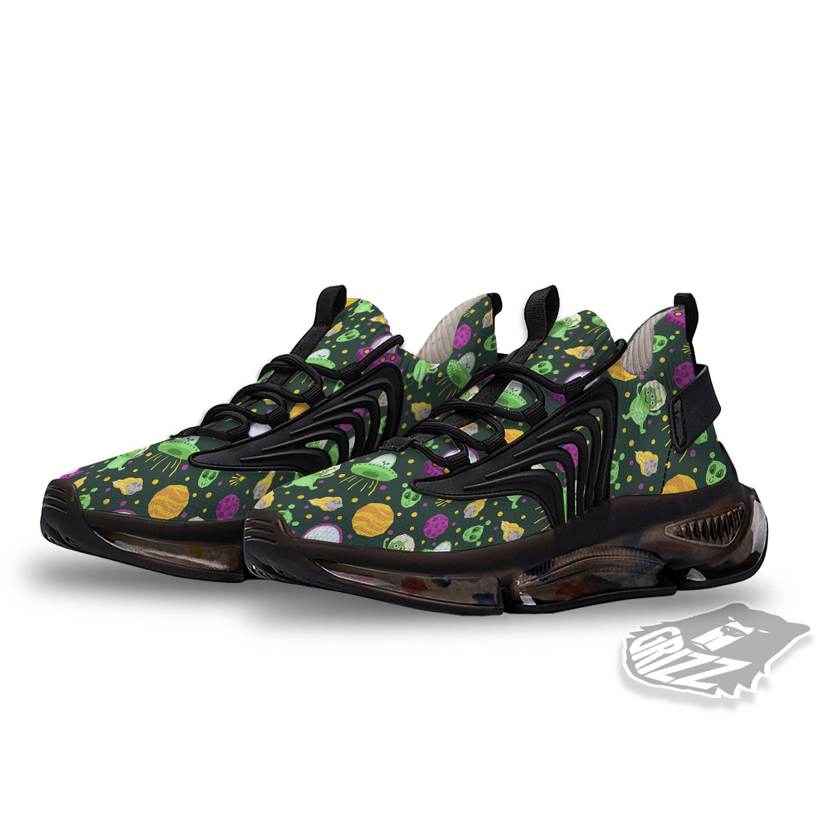UFO Little Green Alien Print Pattern Black Gym Shoes-grizzshop