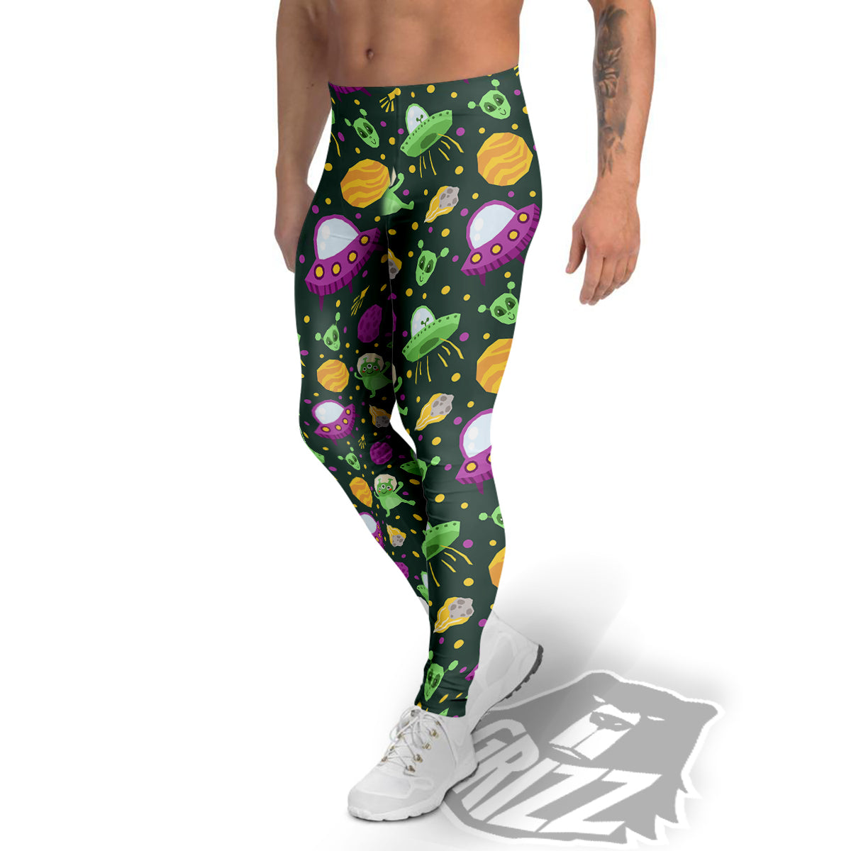 UFO Little Green Alien Print Pattern Men's Leggings-grizzshop