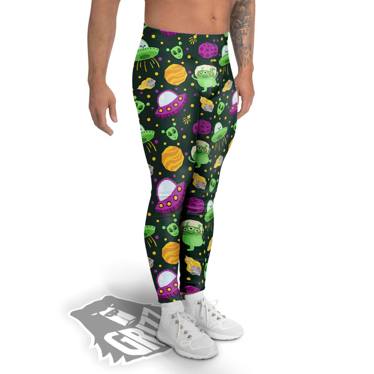 UFO Little Green Alien Print Pattern Men's Leggings-grizzshop