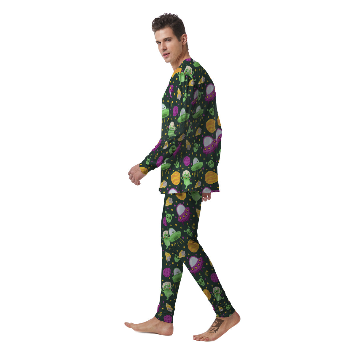 UFO Little Green Alien Print Pattern Men's Pajamas-grizzshop