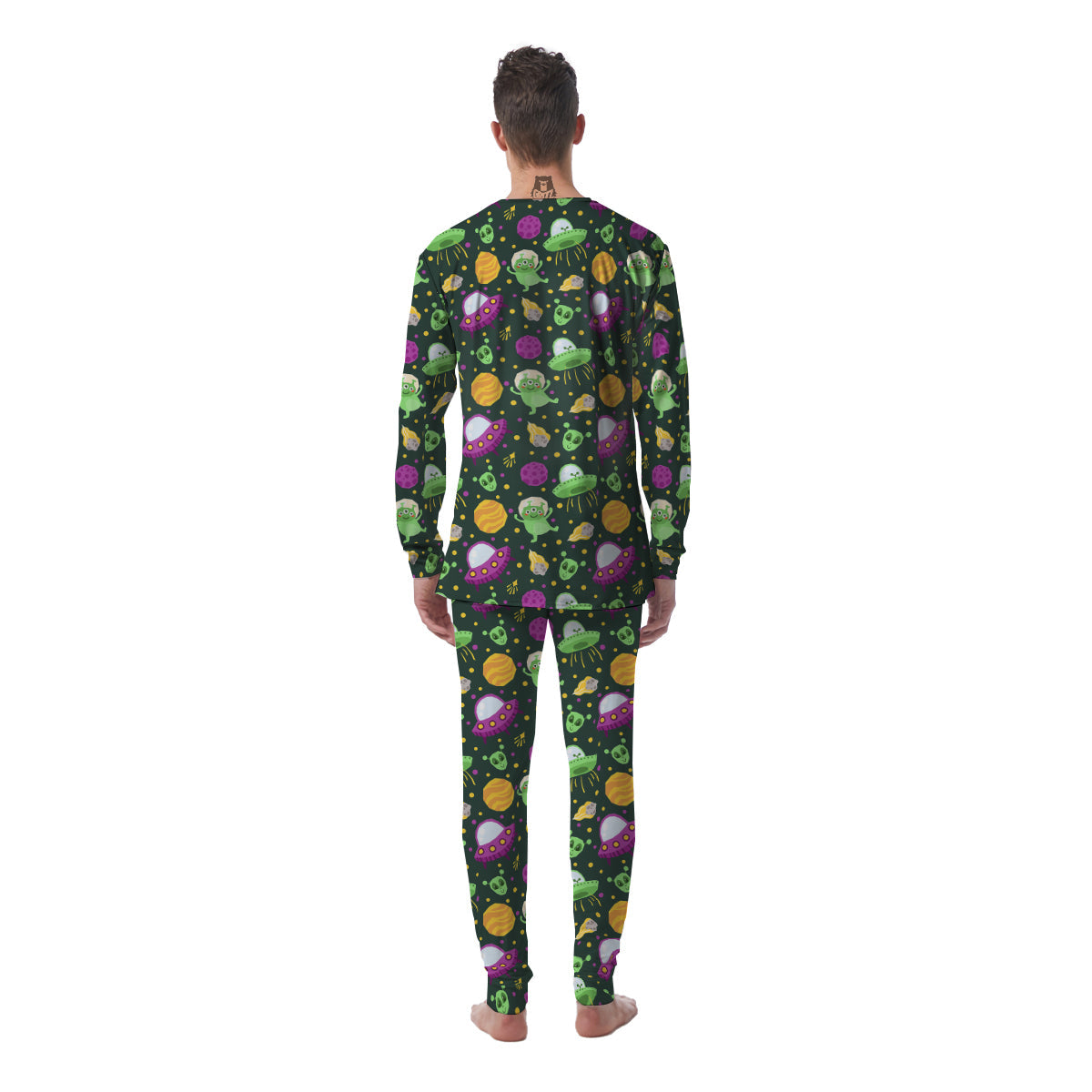 UFO Little Green Alien Print Pattern Men's Pajamas-grizzshop