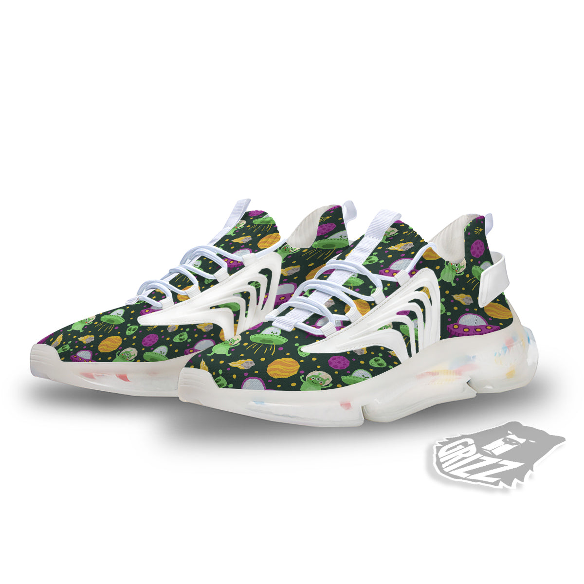 UFO Little Green Alien Print Pattern White Gym Shoes-grizzshop