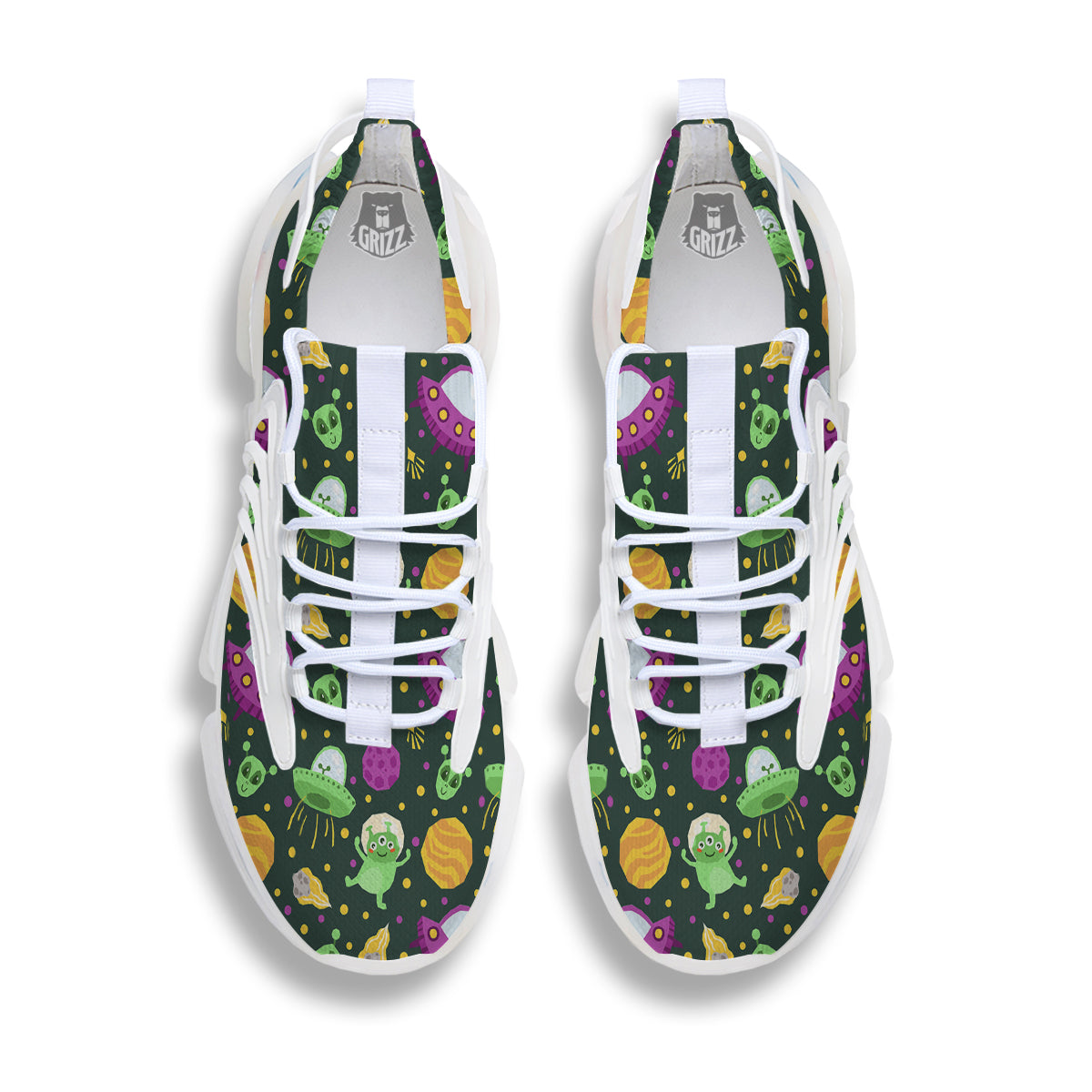 UFO Little Green Alien Print Pattern White Gym Shoes-grizzshop