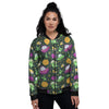 UFO Little Green Alien Print Pattern Women's Bomber Jacket-grizzshop