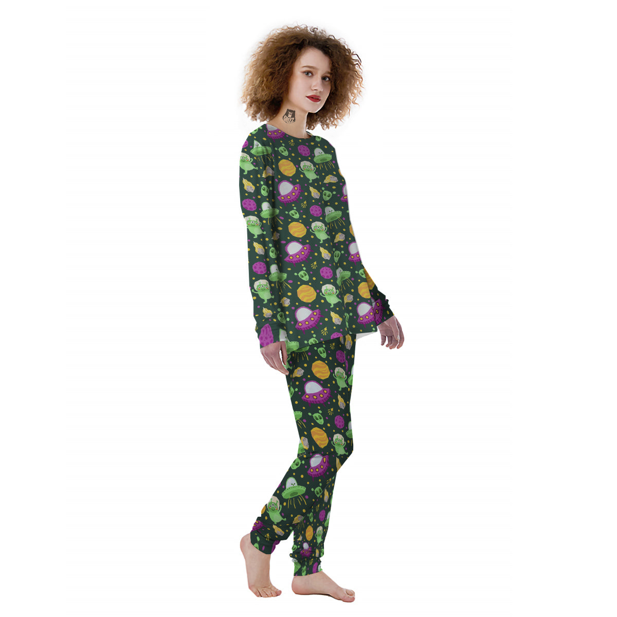 UFO Little Green Alien Print Pattern Women's Pajamas-grizzshop