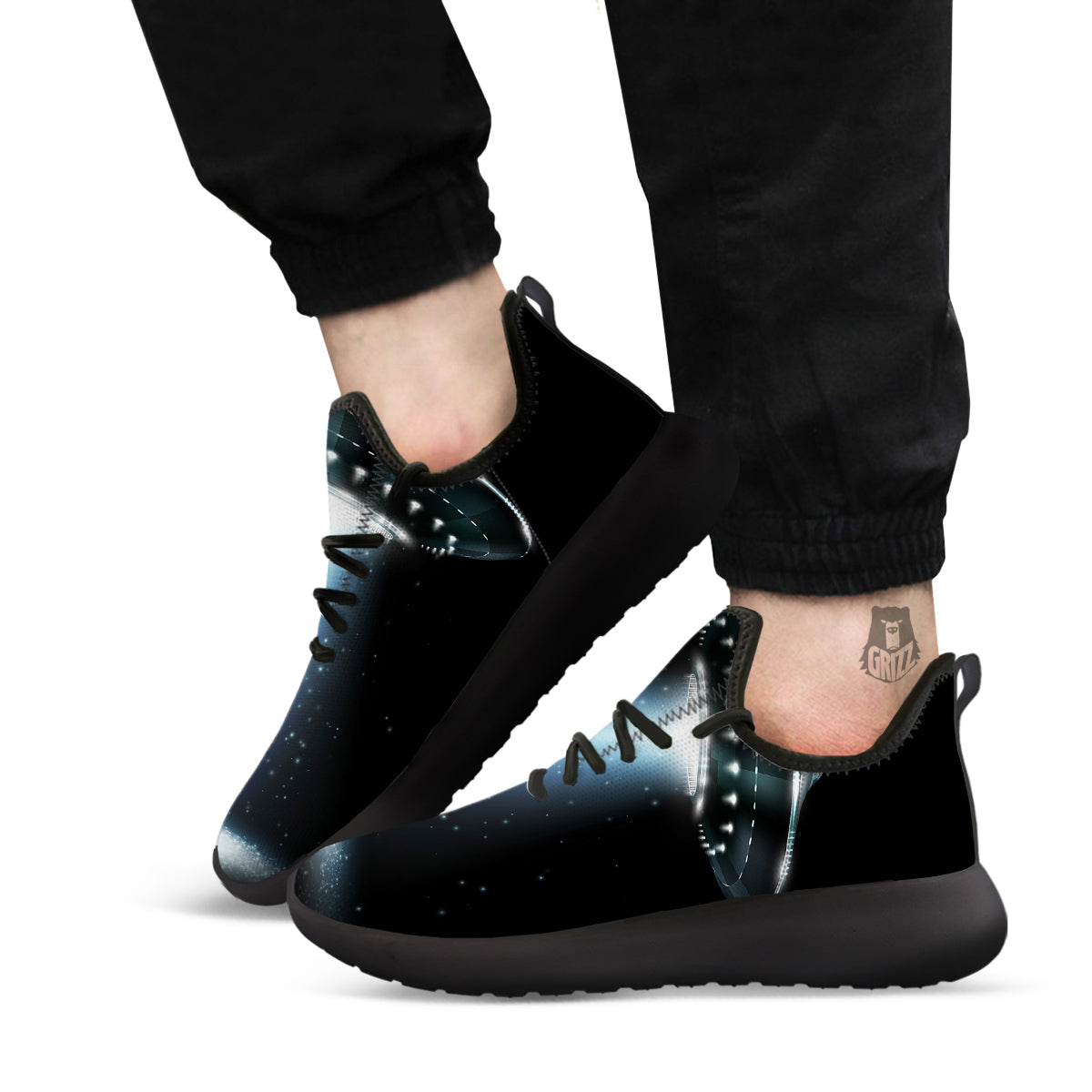 UFO Night Dark Print Black Athletic Shoes-grizzshop