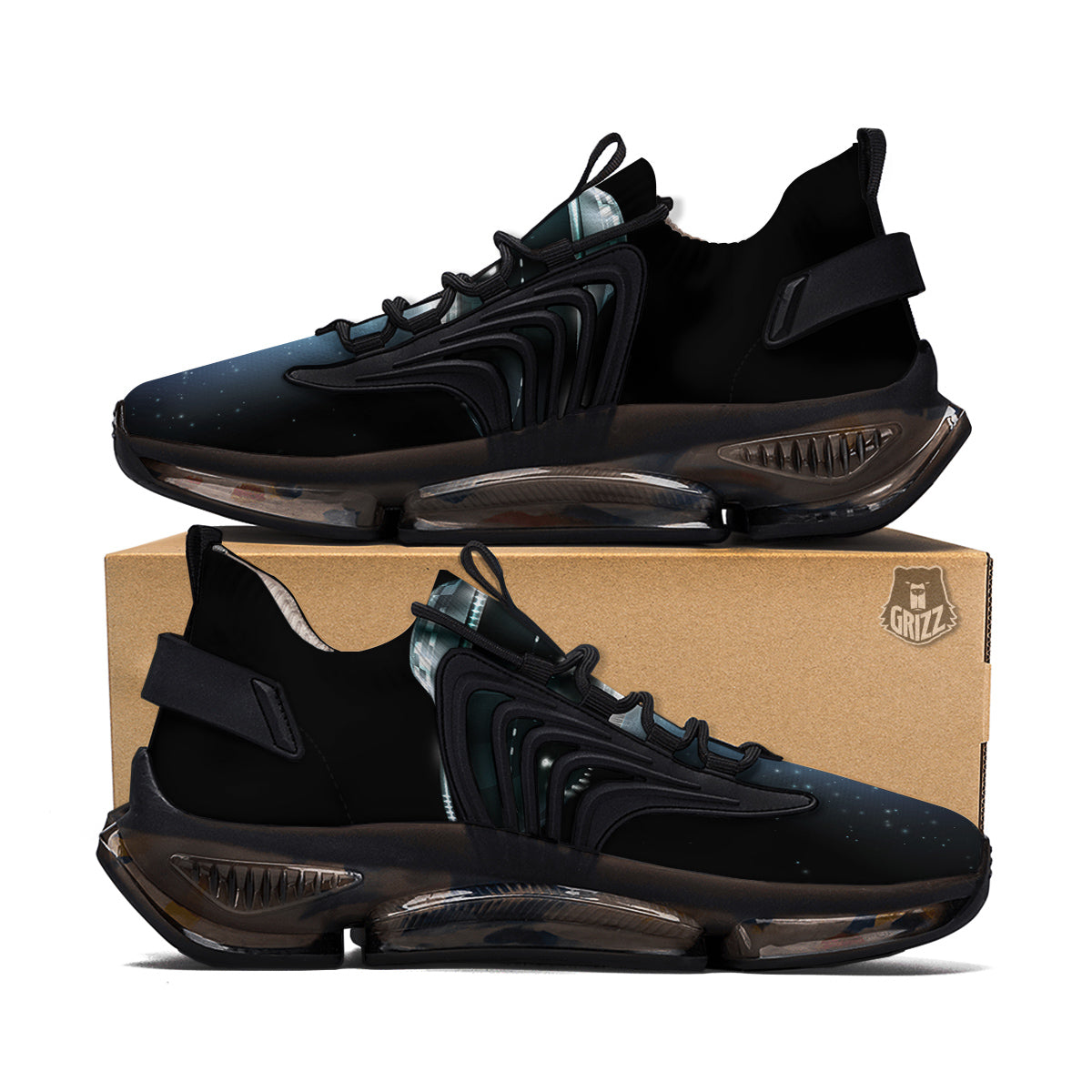 UFO Night Dark Print Black Gym Shoes-grizzshop