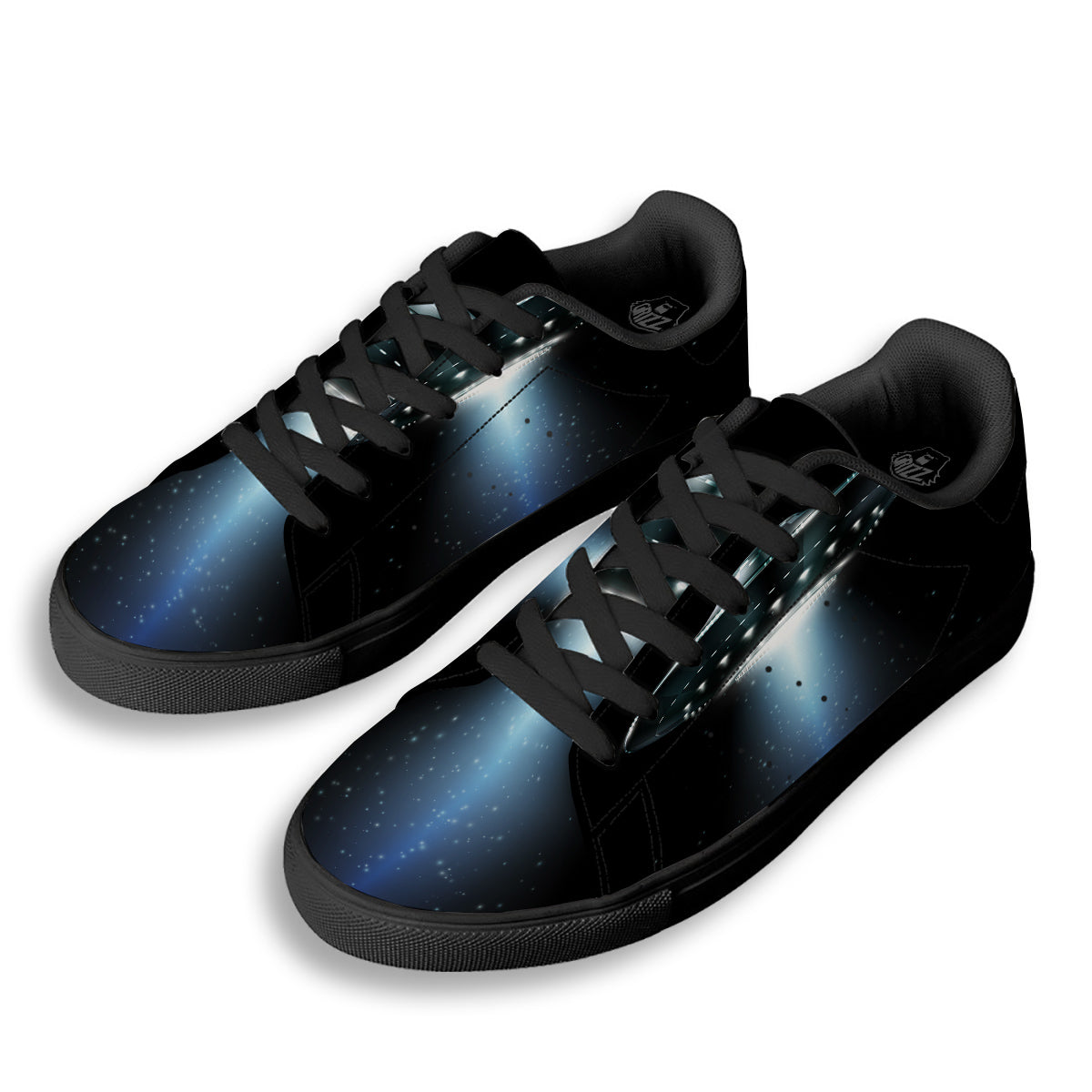 UFO Night Dark Print Black Low Top Sneakers-grizzshop