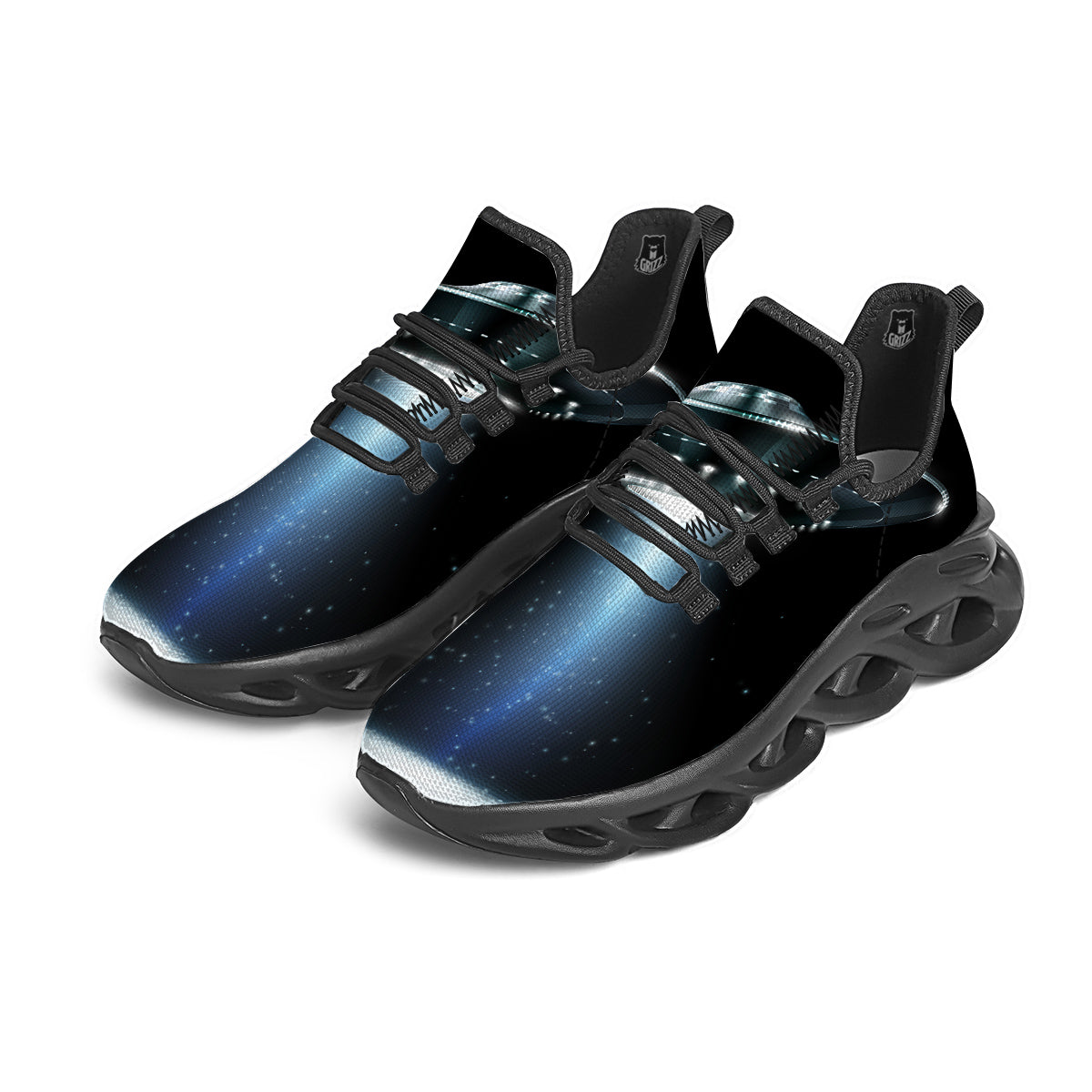 UFO Night Dark Print Black Running Shoes-grizzshop