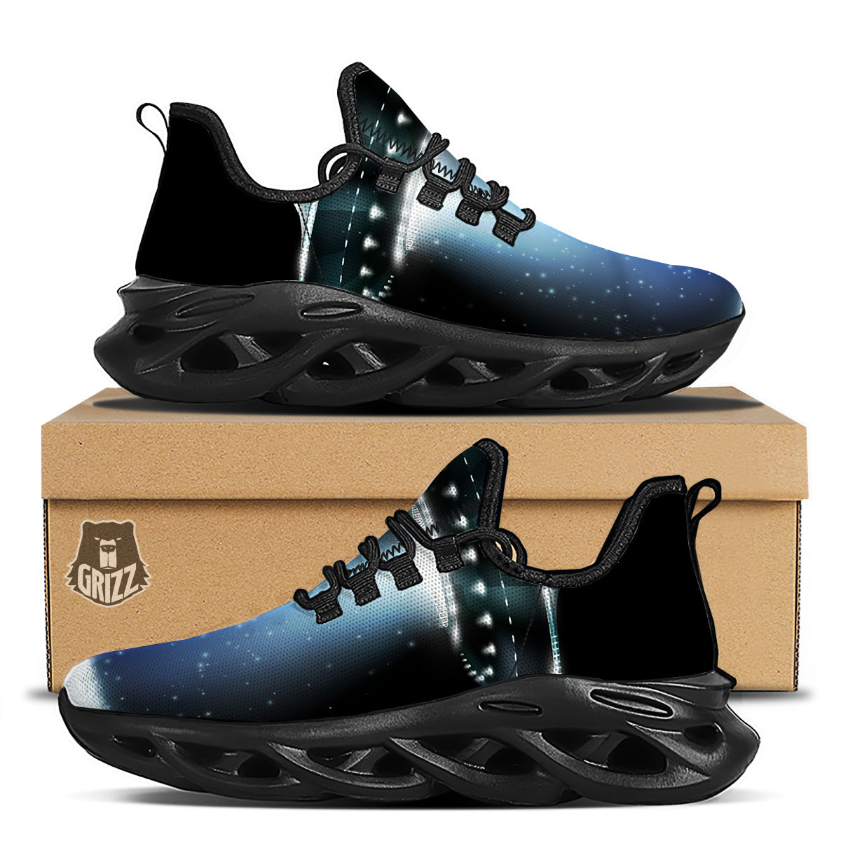 UFO Night Dark Print Black Running Shoes-grizzshop