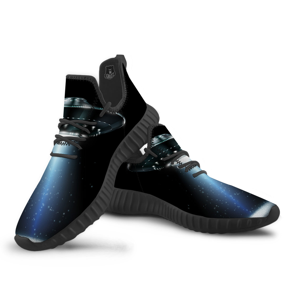UFO Night Dark Print Black Walking Shoes-grizzshop