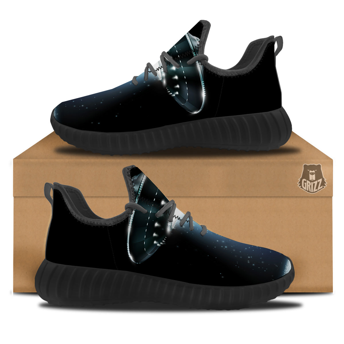 UFO Night Dark Print Black Walking Shoes-grizzshop