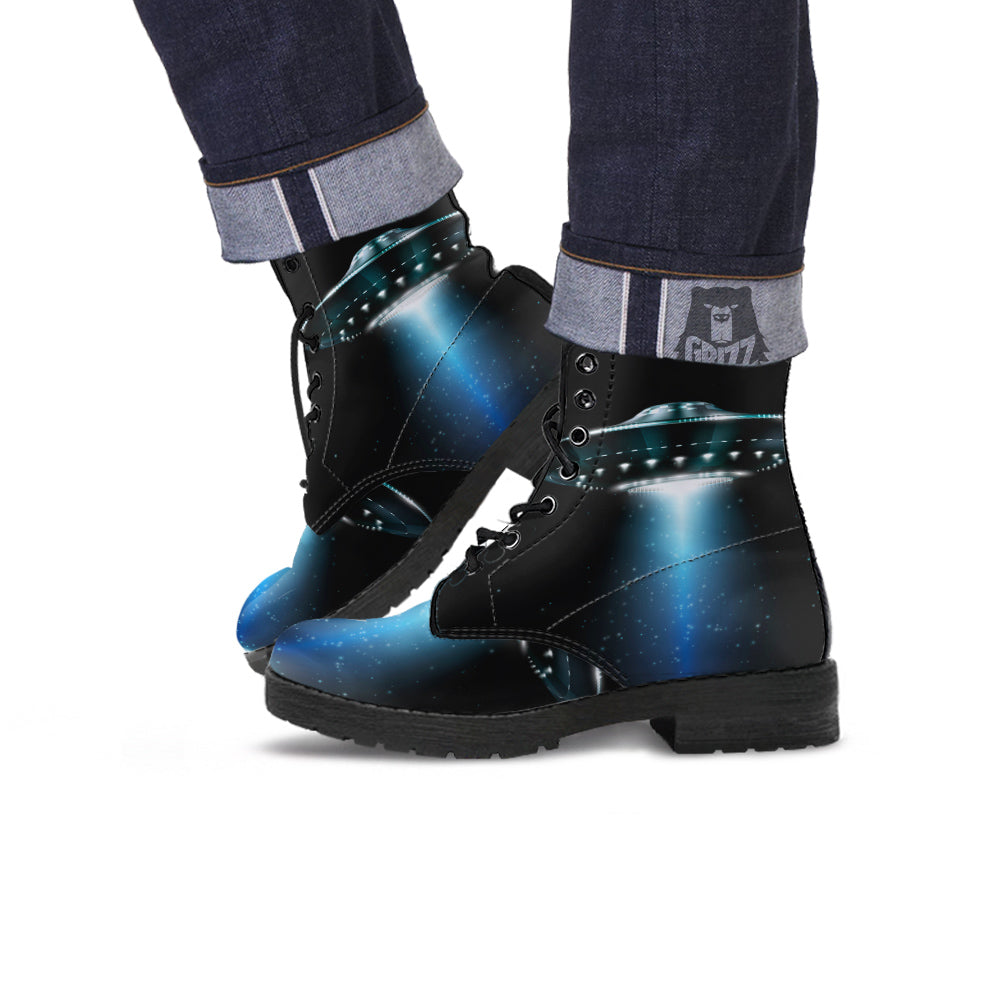 UFO Night Dark Print Leather Boots-grizzshop