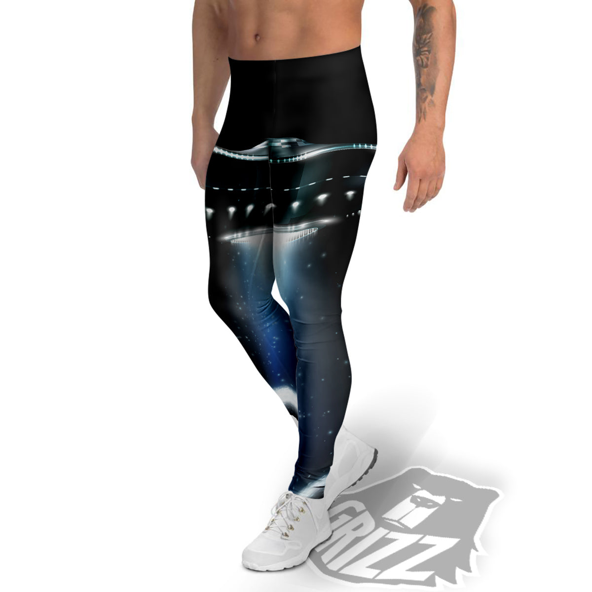 UFO Night Dark Print Men's Leggings-grizzshop
