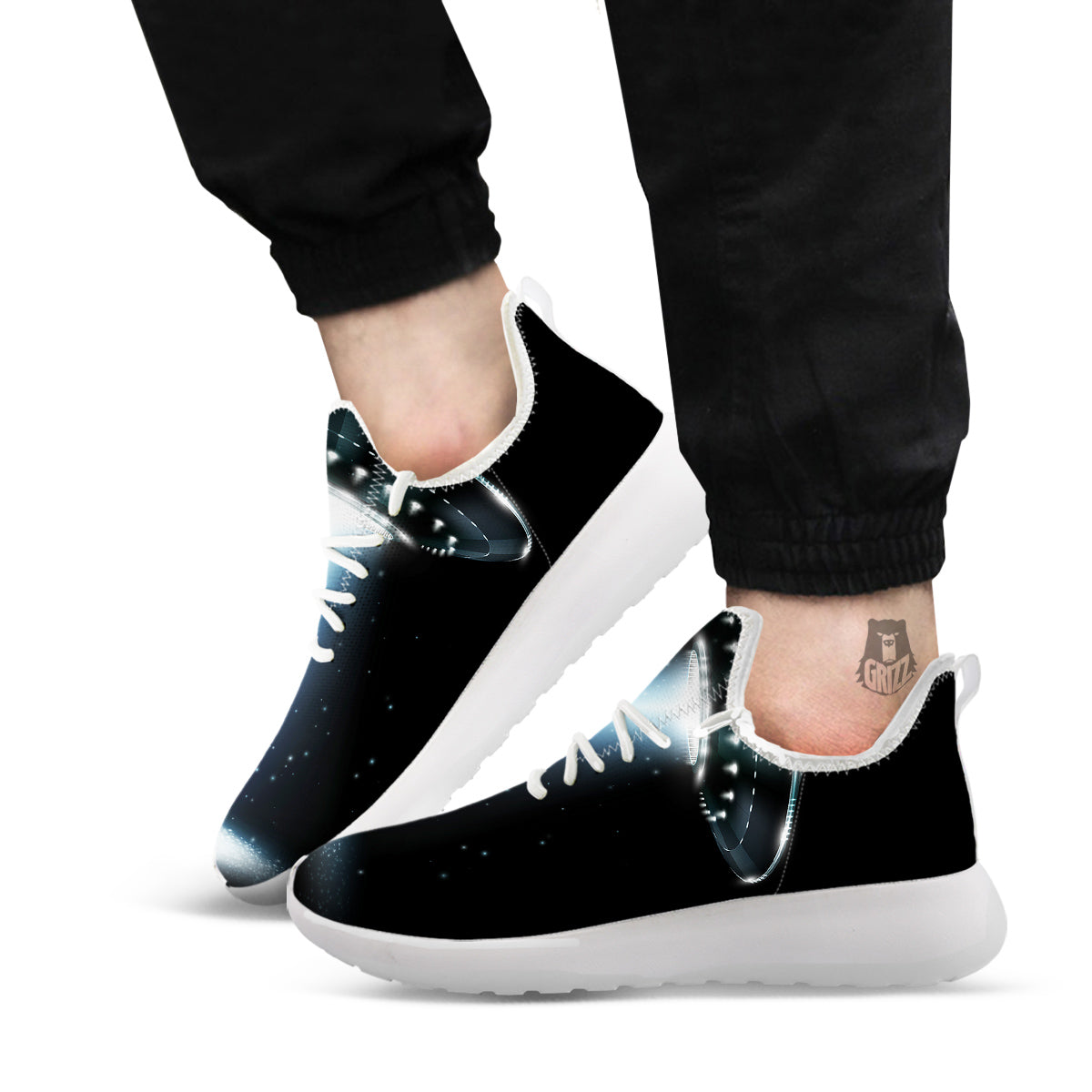 UFO Night Dark Print White Athletic Shoes-grizzshop