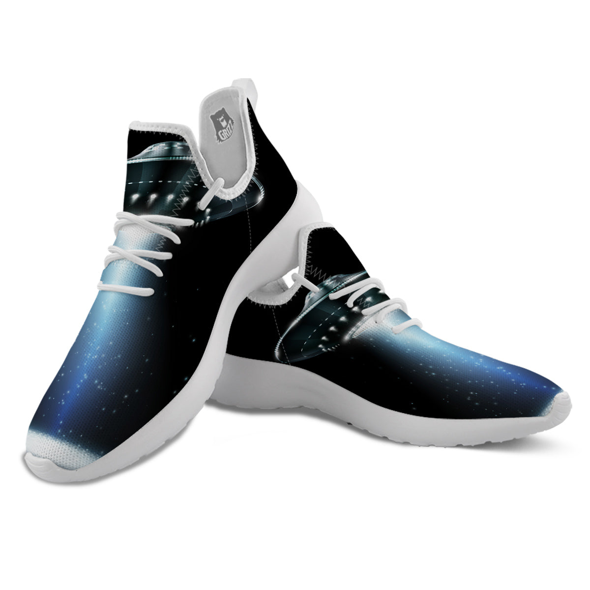 UFO Night Dark Print White Athletic Shoes-grizzshop
