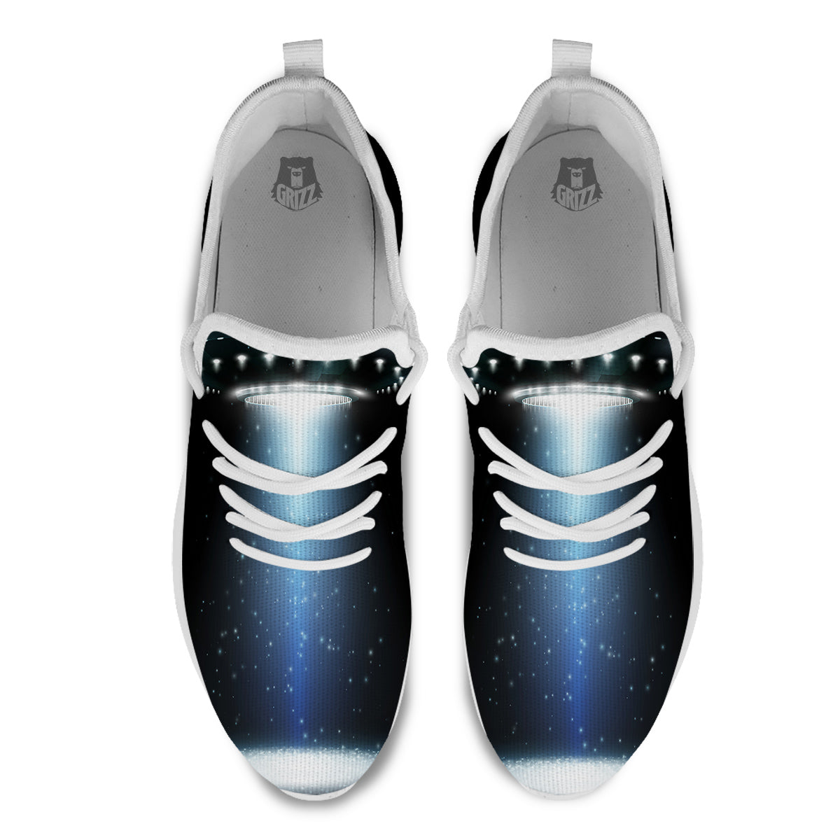 UFO Night Dark Print White Athletic Shoes-grizzshop