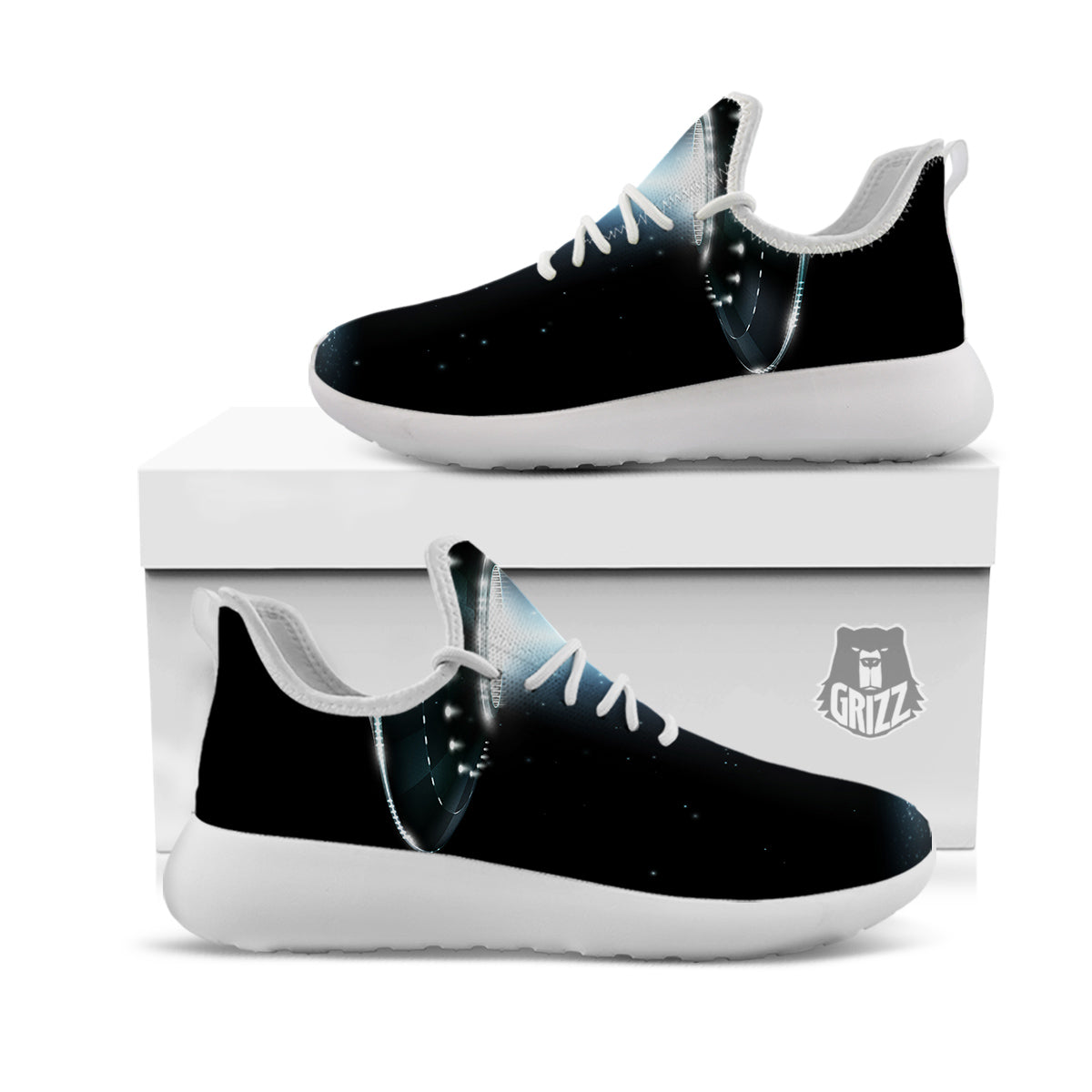 UFO Night Dark Print White Athletic Shoes-grizzshop