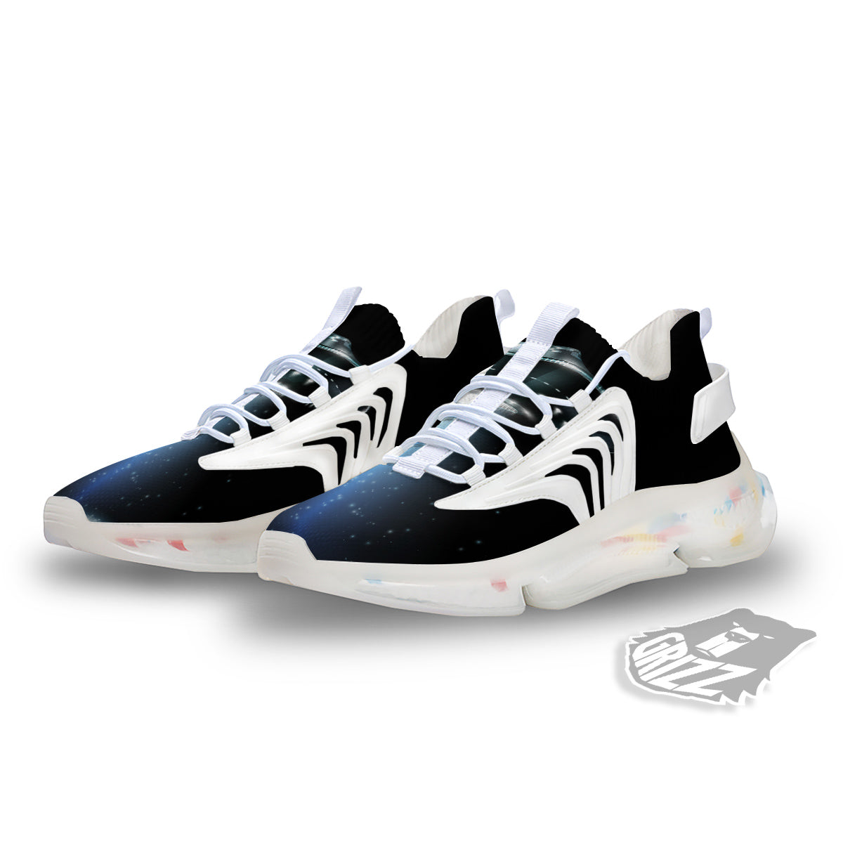 UFO Night Dark Print White Gym Shoes-grizzshop