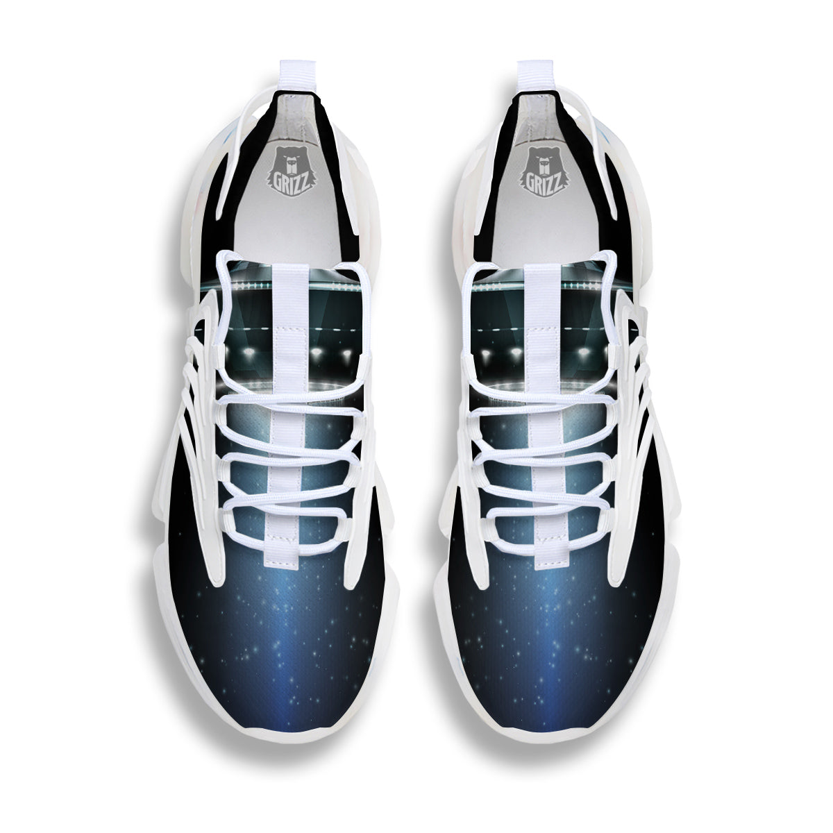UFO Night Dark Print White Gym Shoes-grizzshop
