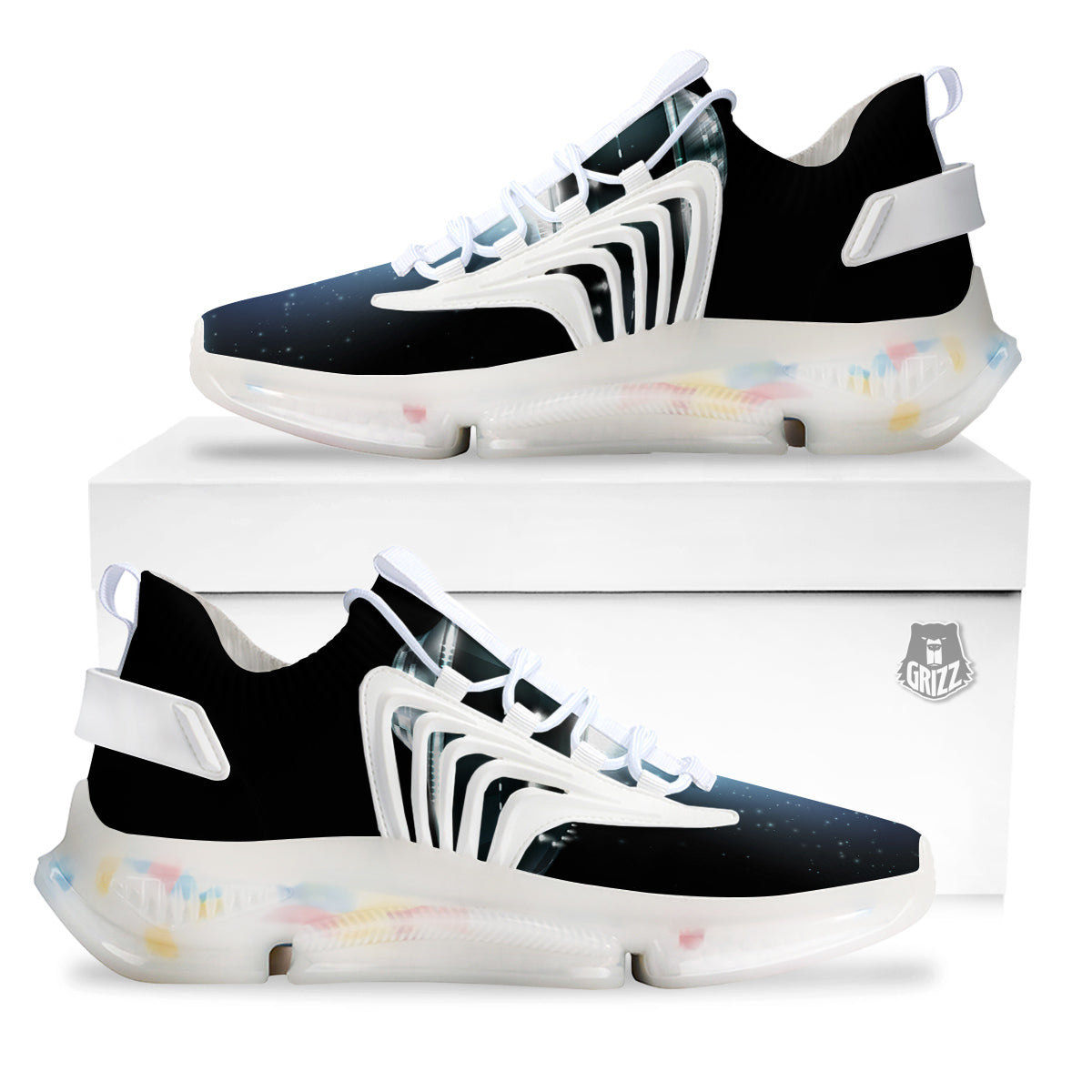 UFO Night Dark Print White Gym Shoes-grizzshop