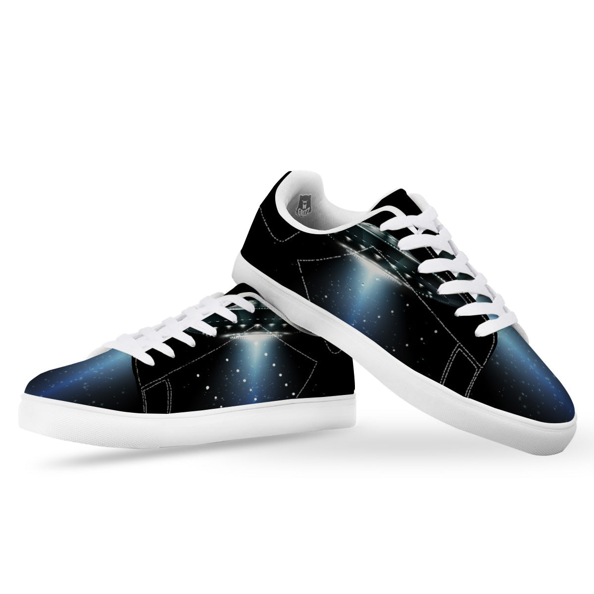 UFO Night Dark Print White Low Top Sneakers-grizzshop
