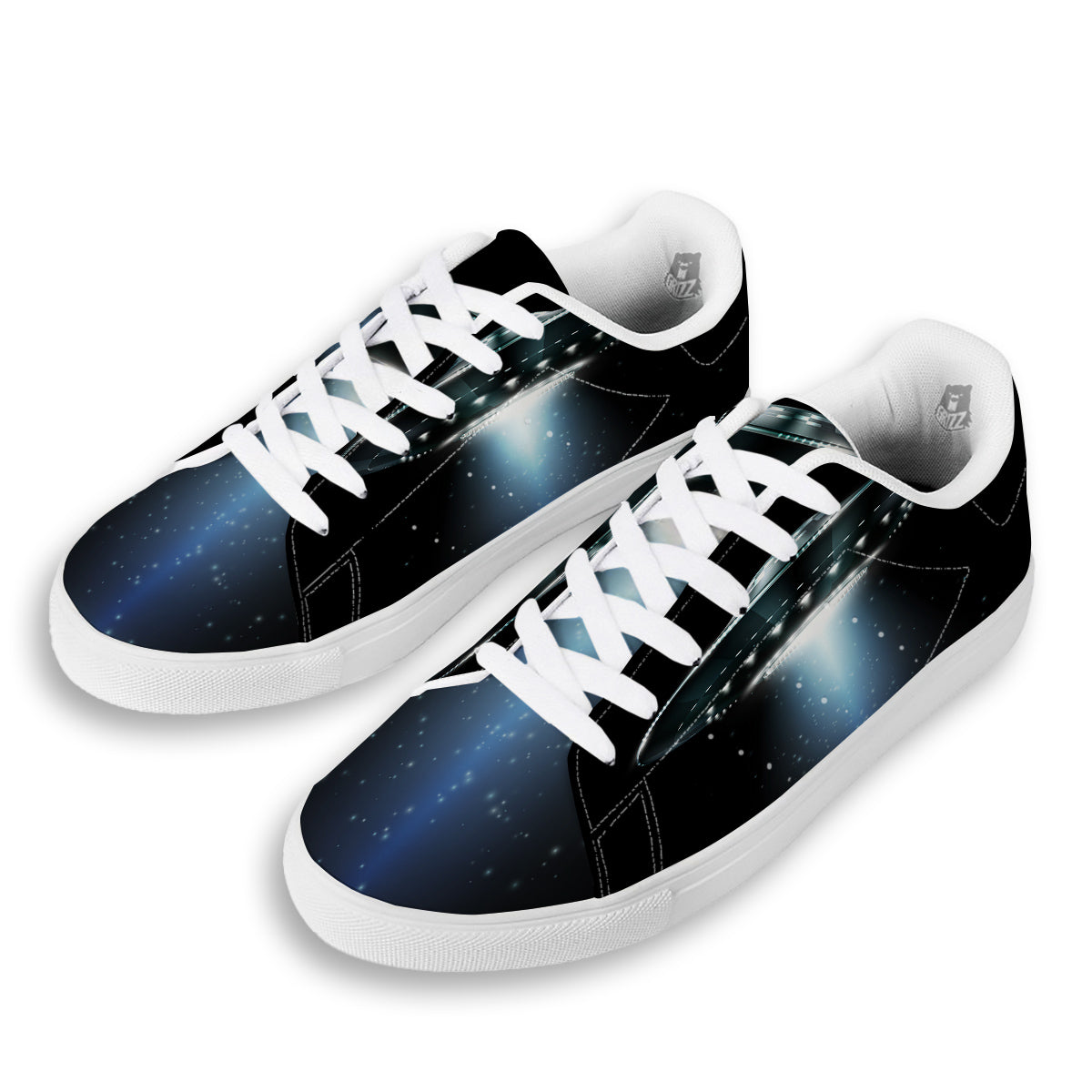 UFO Night Dark Print White Low Top Sneakers-grizzshop