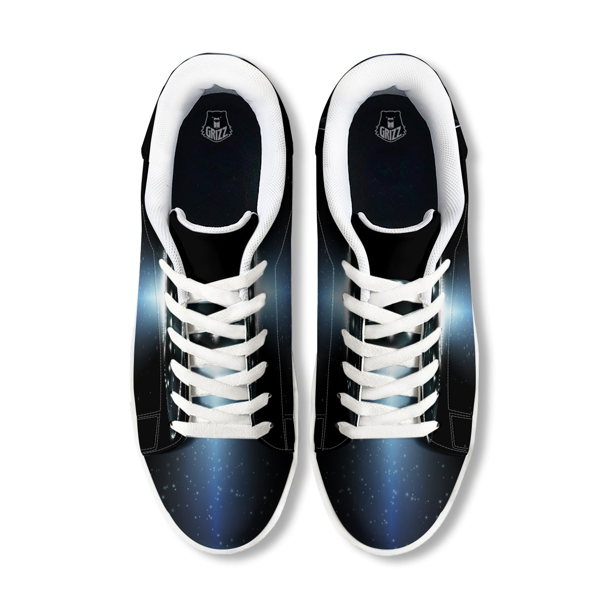 UFO Night Dark Print White Low Top Sneakers-grizzshop