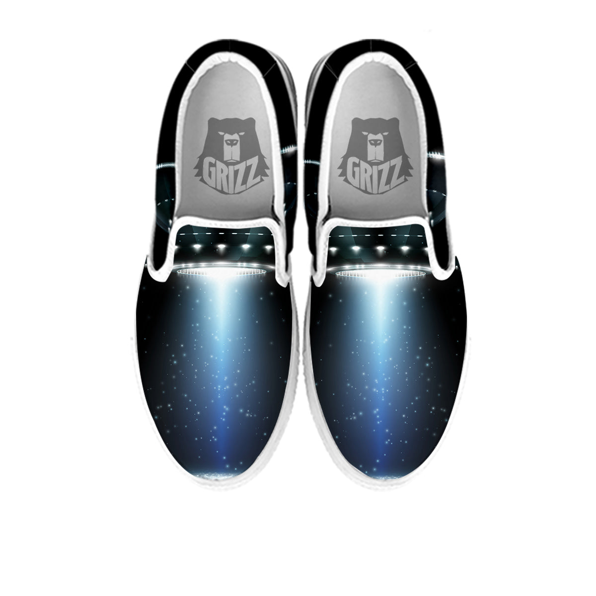 UFO Night Dark Print White Slip On Shoes-grizzshop