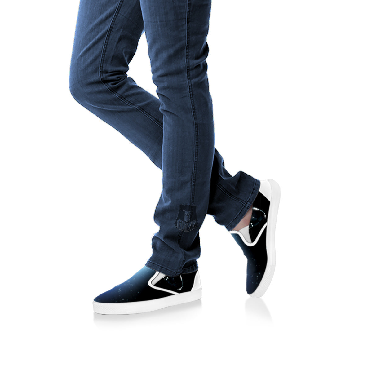UFO Night Dark Print White Slip On Shoes-grizzshop