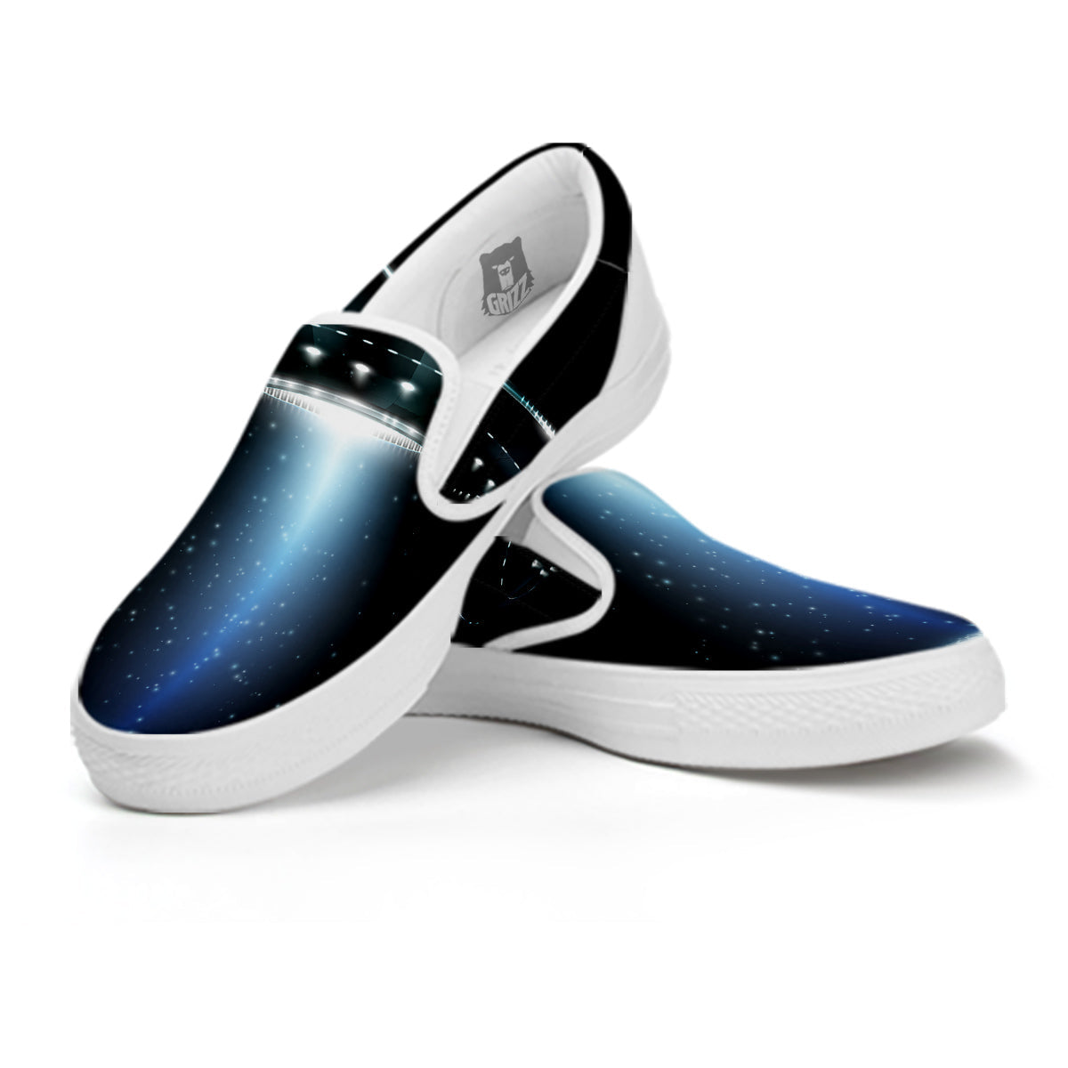 UFO Night Dark Print White Slip On Shoes-grizzshop