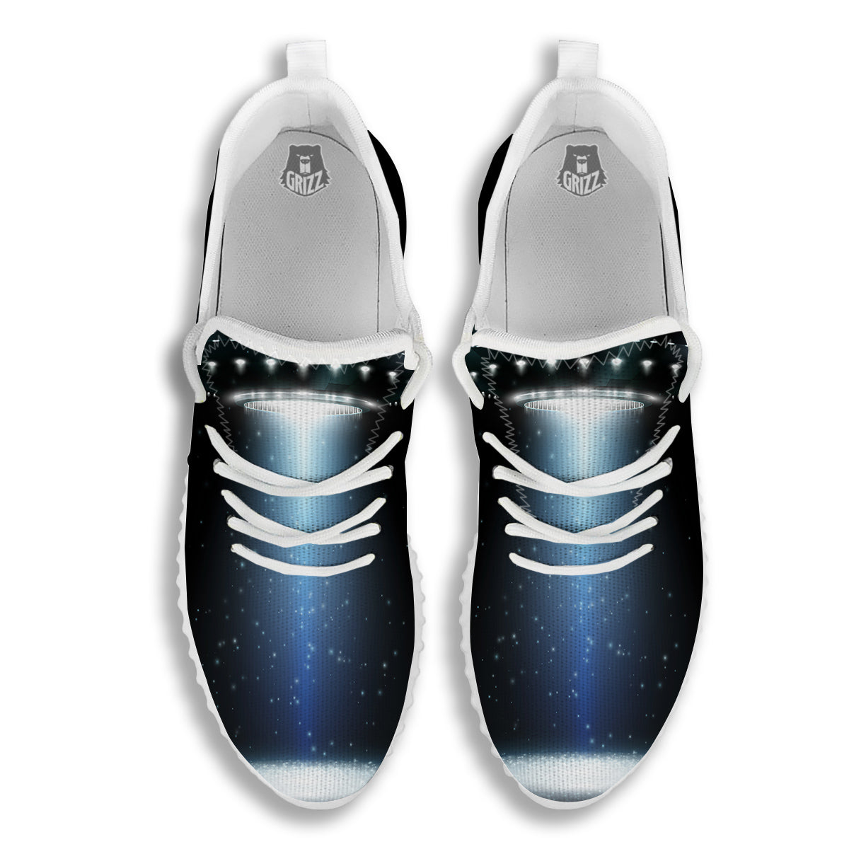 UFO Night Dark Print White Walking Shoes-grizzshop