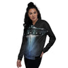 UFO Night Dark Print Women's Bomber Jacket-grizzshop