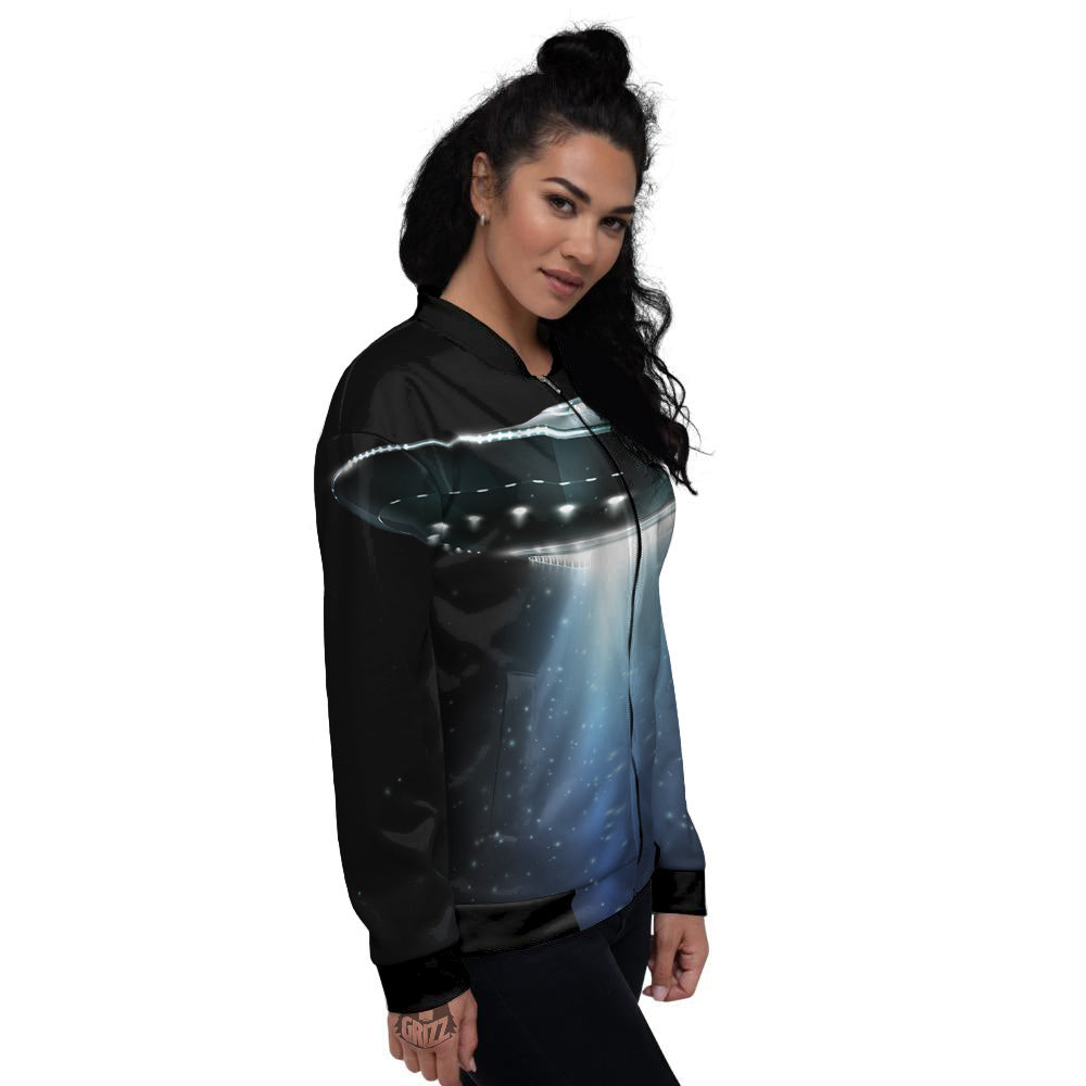 UFO Night Dark Print Women's Bomber Jacket-grizzshop