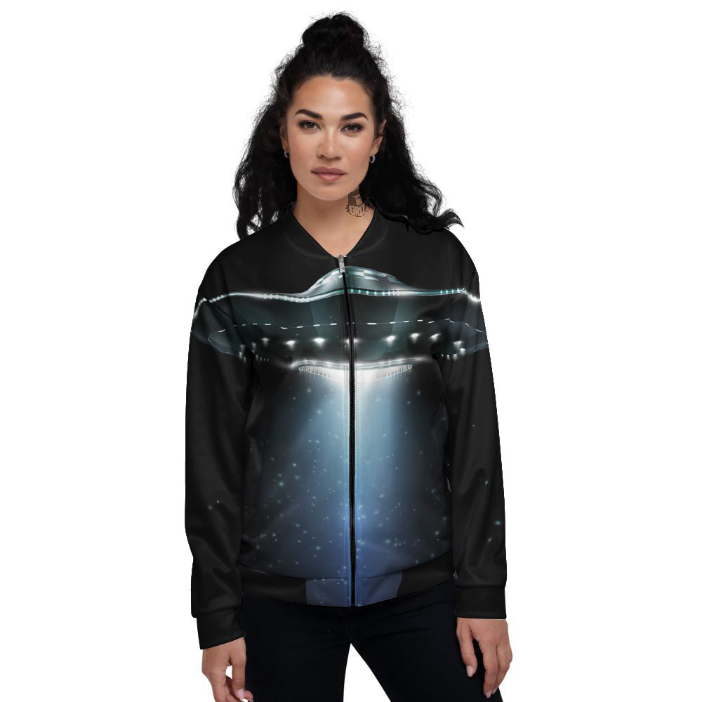 UFO Night Dark Print Women's Bomber Jacket-grizzshop