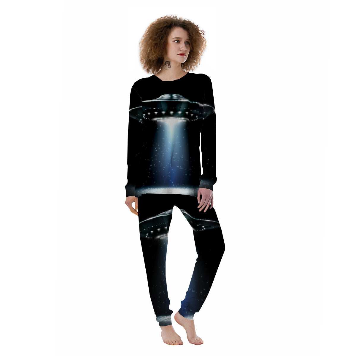 UFO Night Dark Print Women's Pajamas-grizzshop