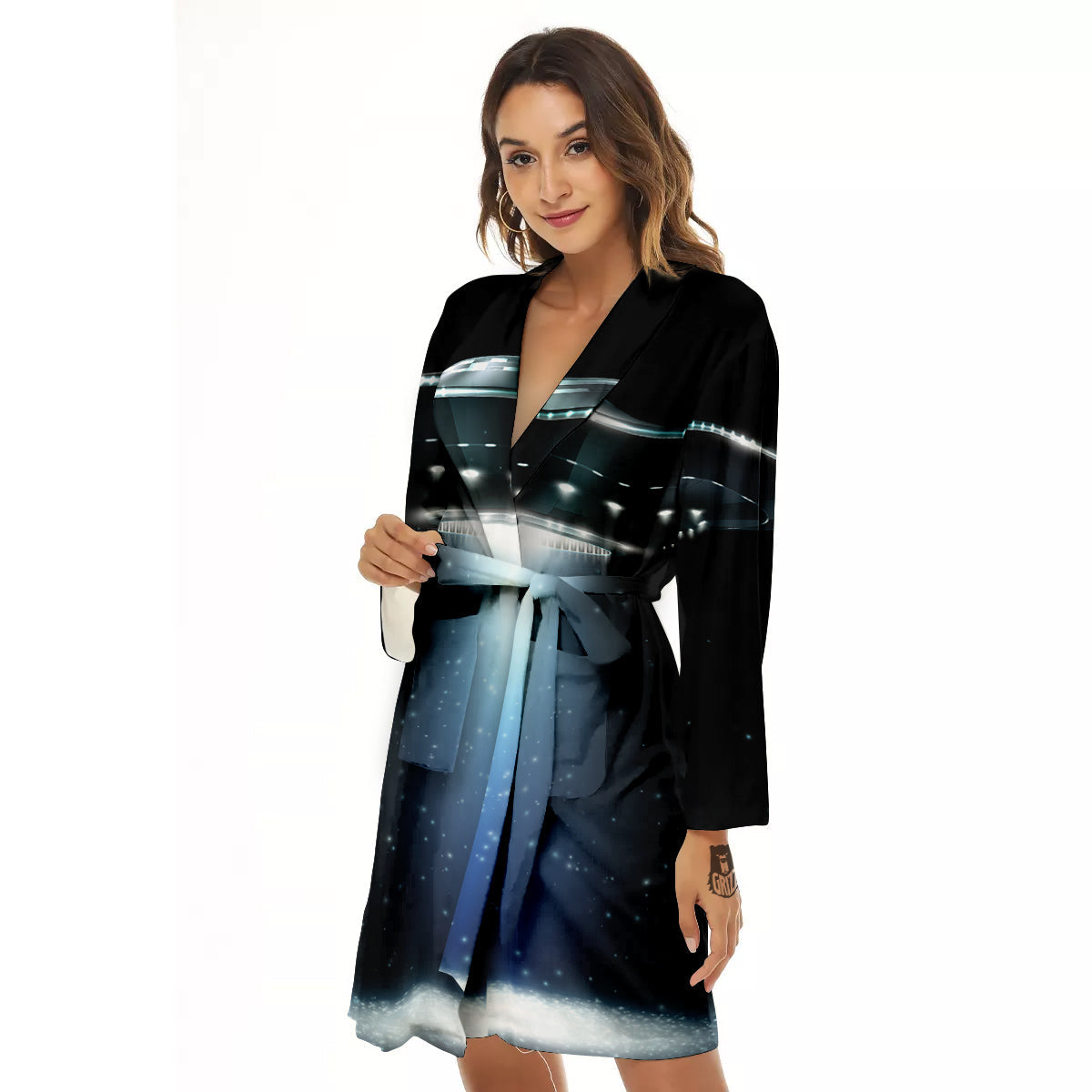 UFO Night Dark Print Women's Robe-grizzshop