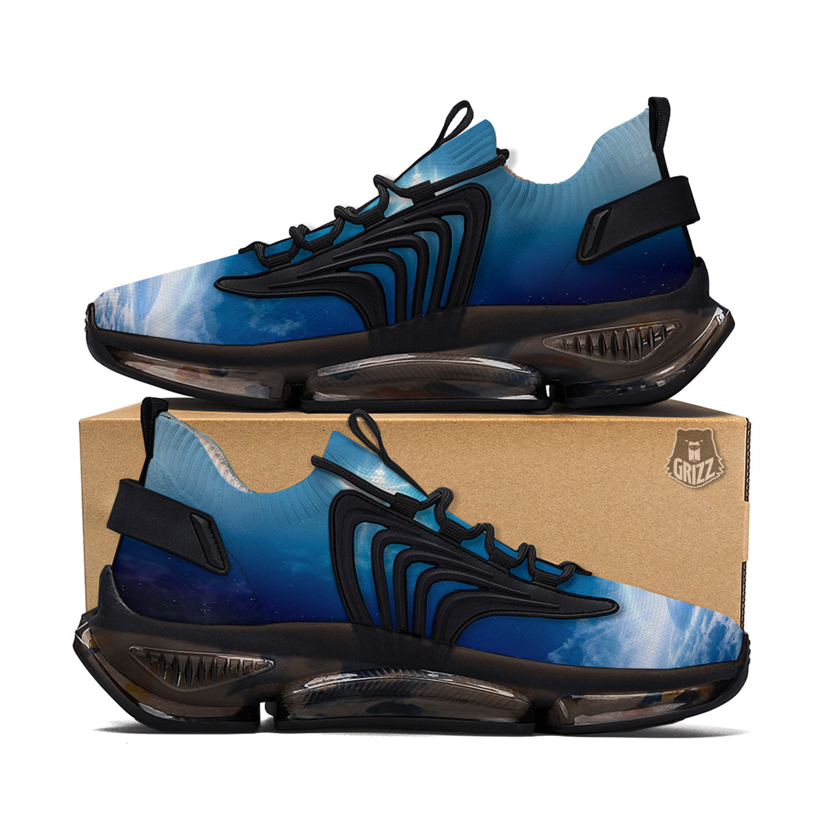 UFO On Planet Earth Print Black Gym Shoes-grizzshop