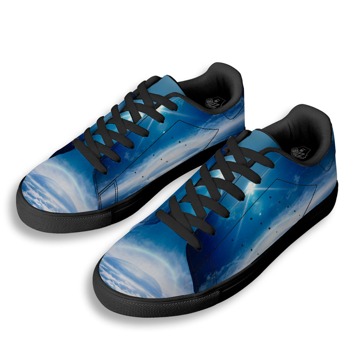 UFO On Planet Earth Print Black Low Top Sneakers-grizzshop