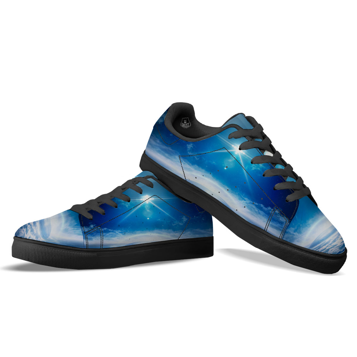 UFO On Planet Earth Print Black Low Top Sneakers-grizzshop