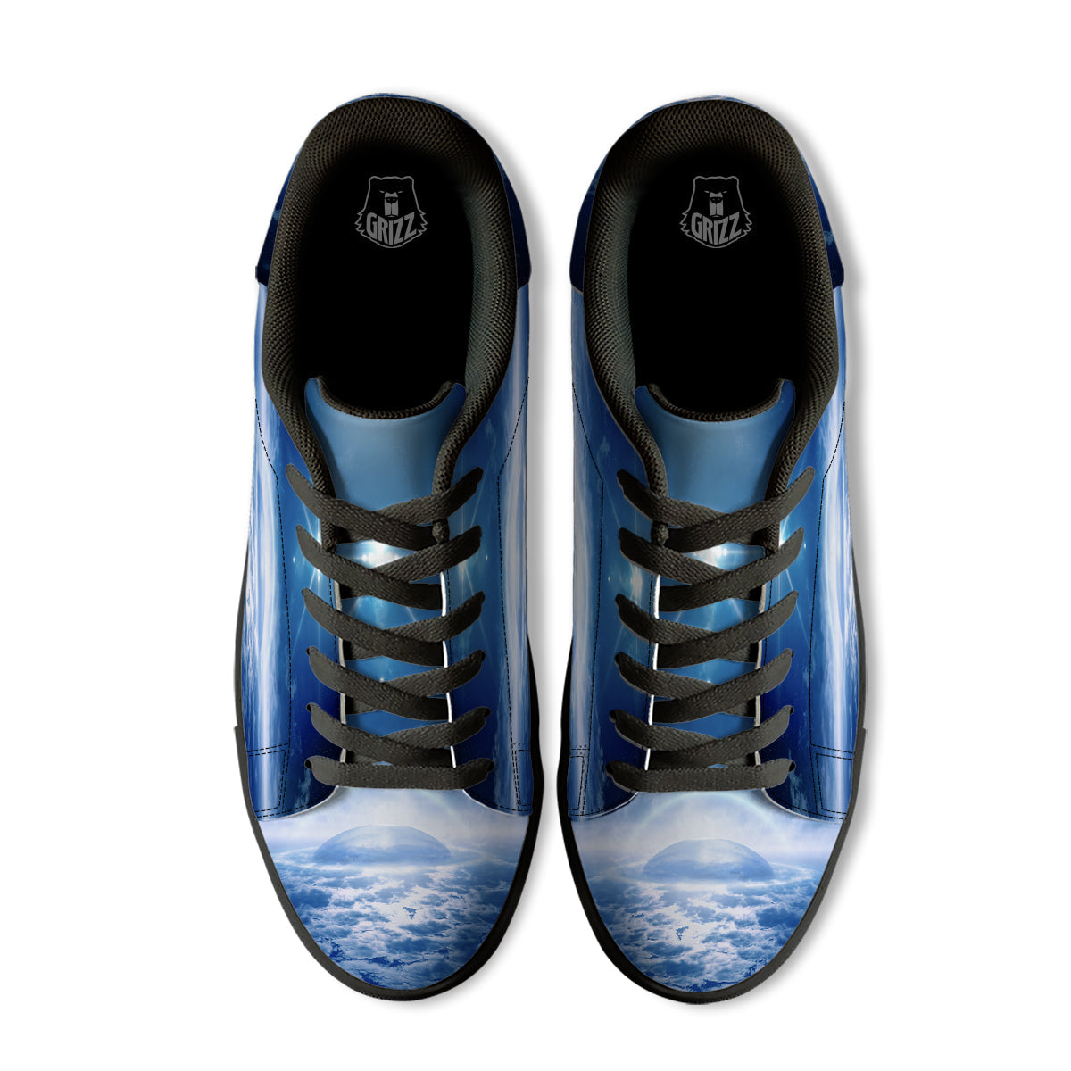 UFO On Planet Earth Print Black Low Top Sneakers-grizzshop