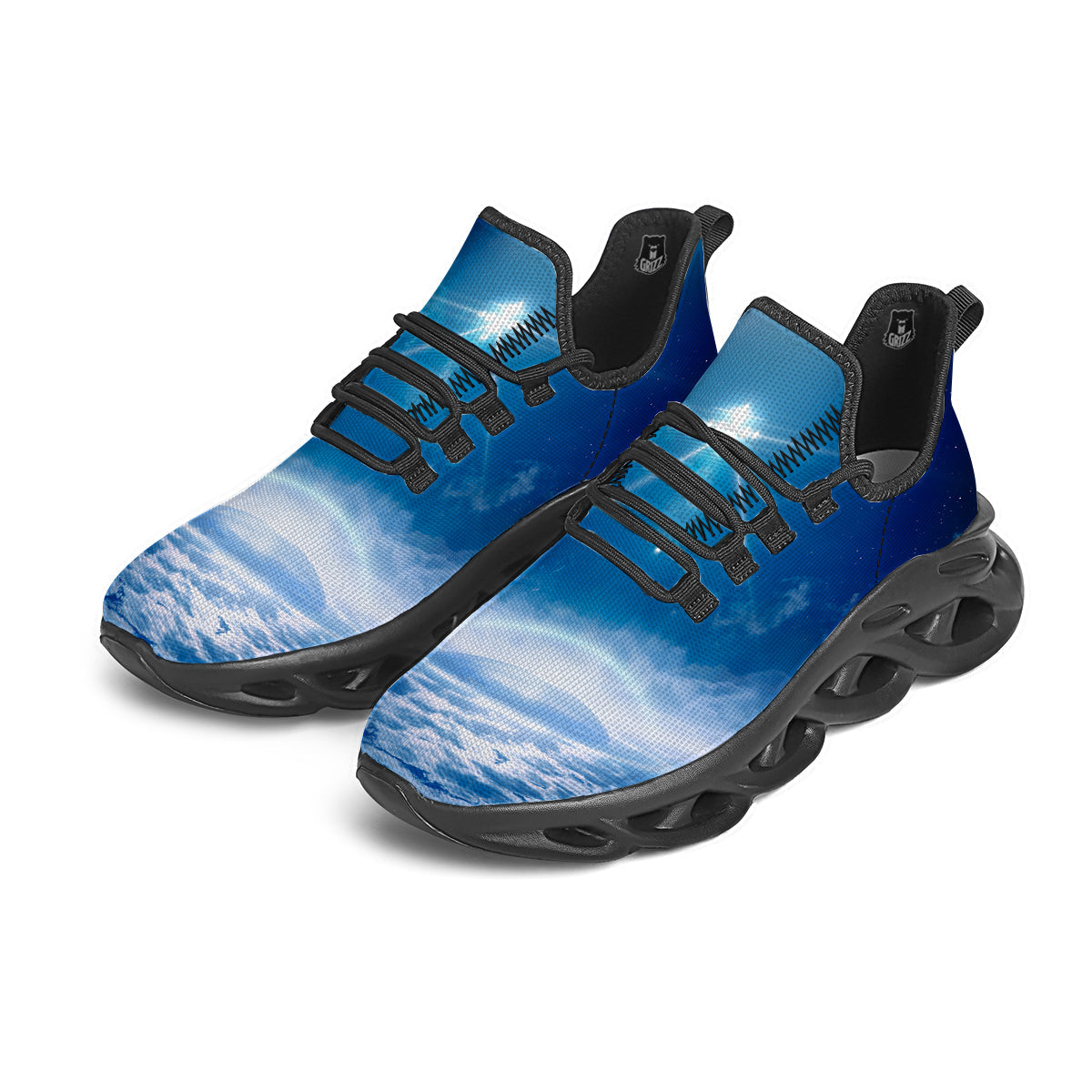 UFO On Planet Earth Print Black Running Shoes-grizzshop