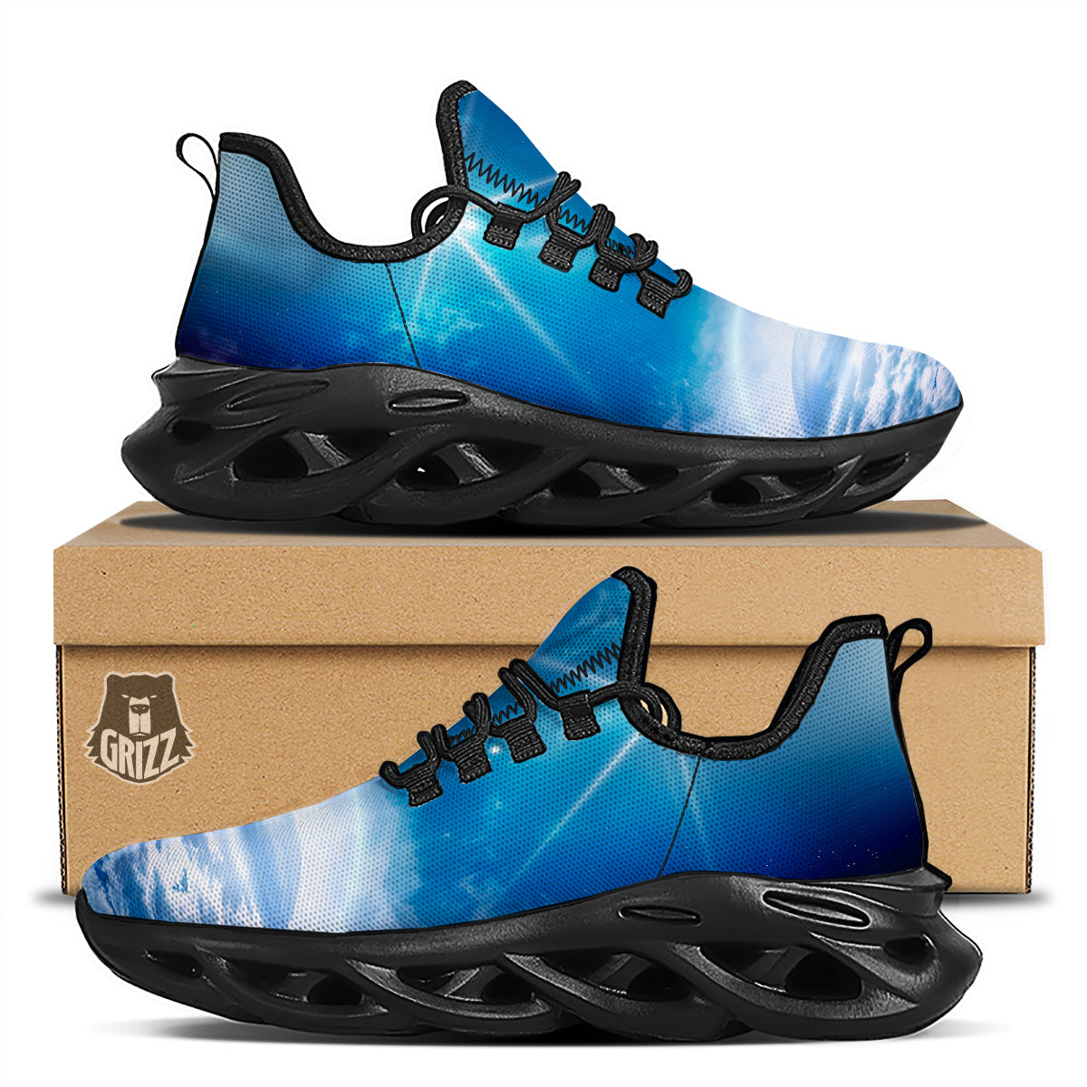 UFO On Planet Earth Print Black Running Shoes-grizzshop