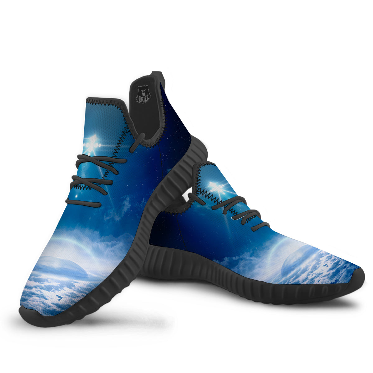 UFO On Planet Earth Print Black Walking Shoes-grizzshop